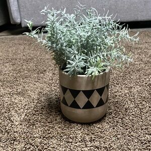 Geometric Black and Grey Planter with Faux Greenery